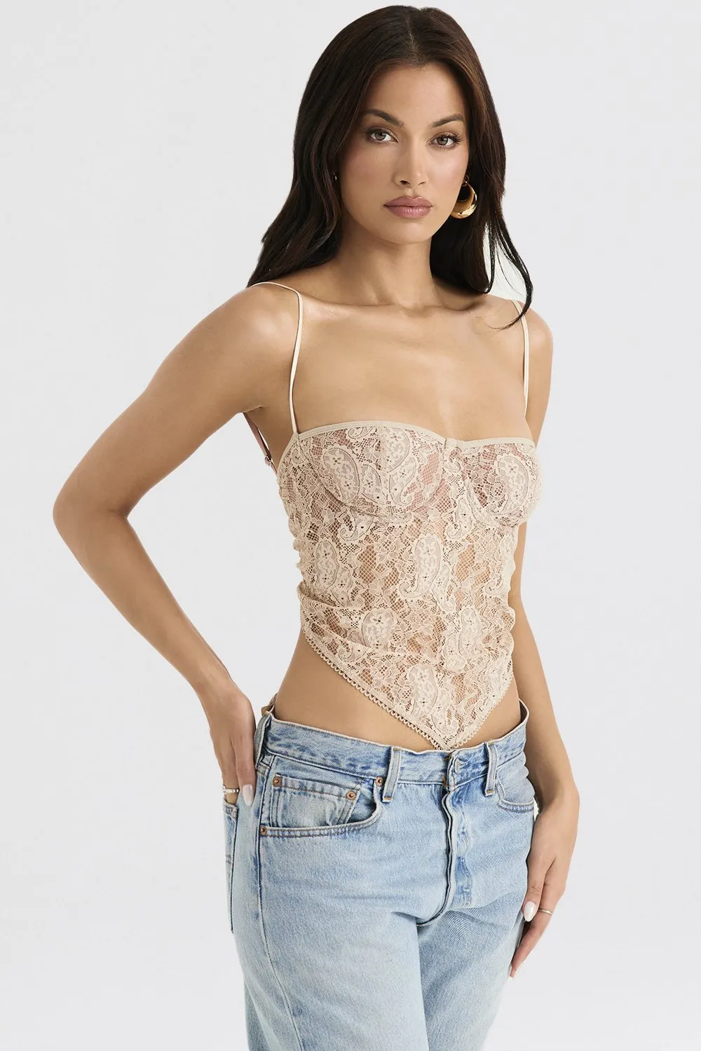 House Of CB FERNANDA
CREAM PAISLEY LACE TOP Dupe