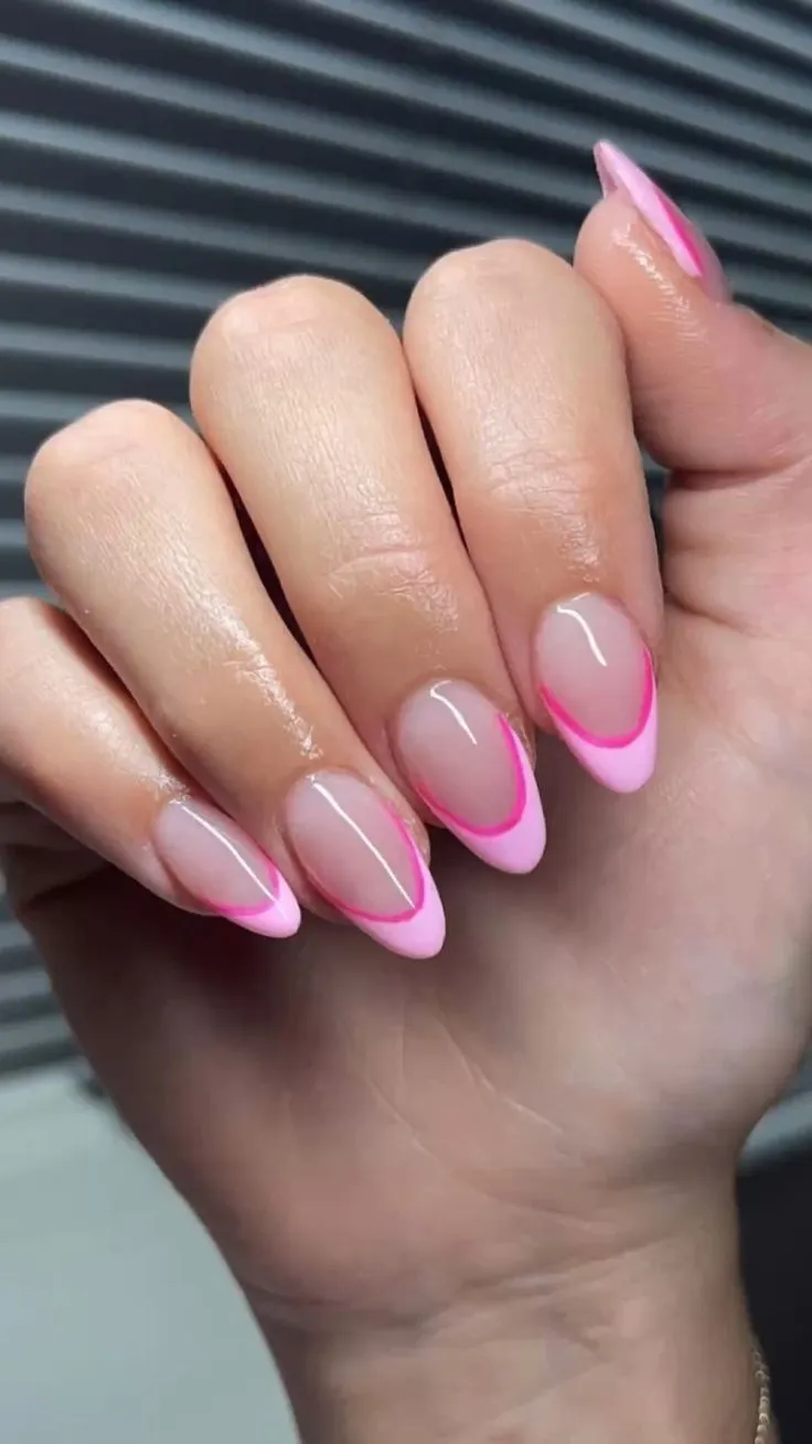 Almond Neon Double French Tip Nails