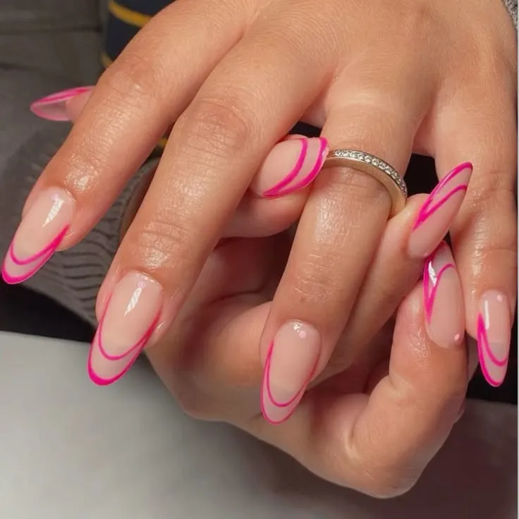 Hot Pink Double Tip Nails