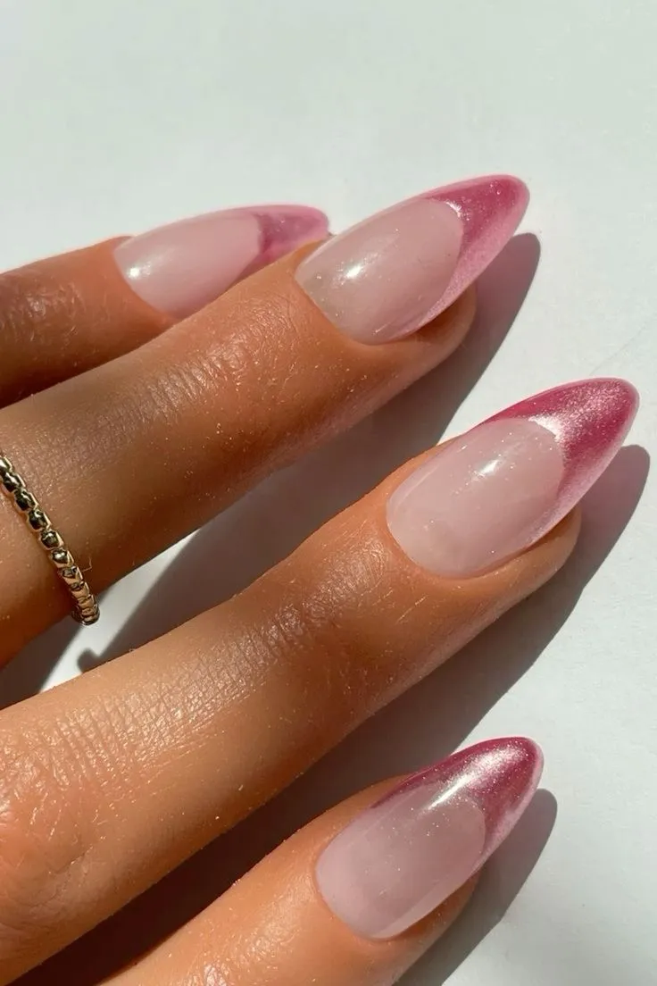 Metallic Or Chrome Pink French Tips