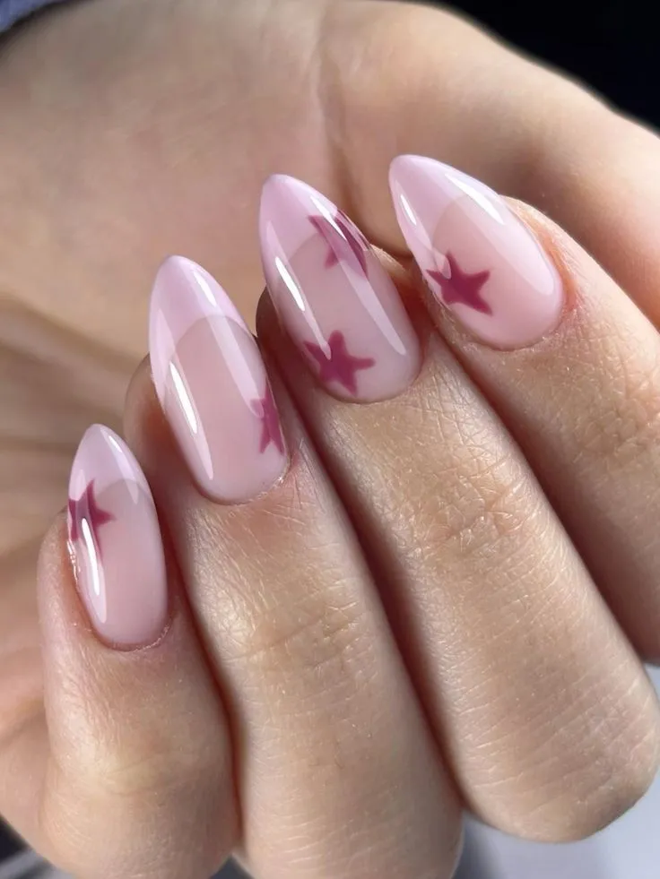 Pink French Manicure with Stars