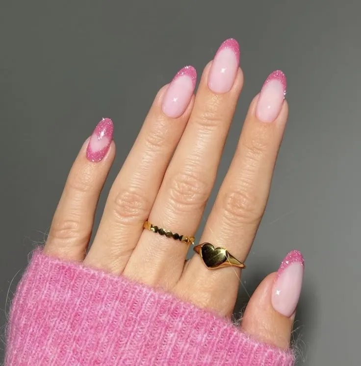Pink Glitter French Manicure