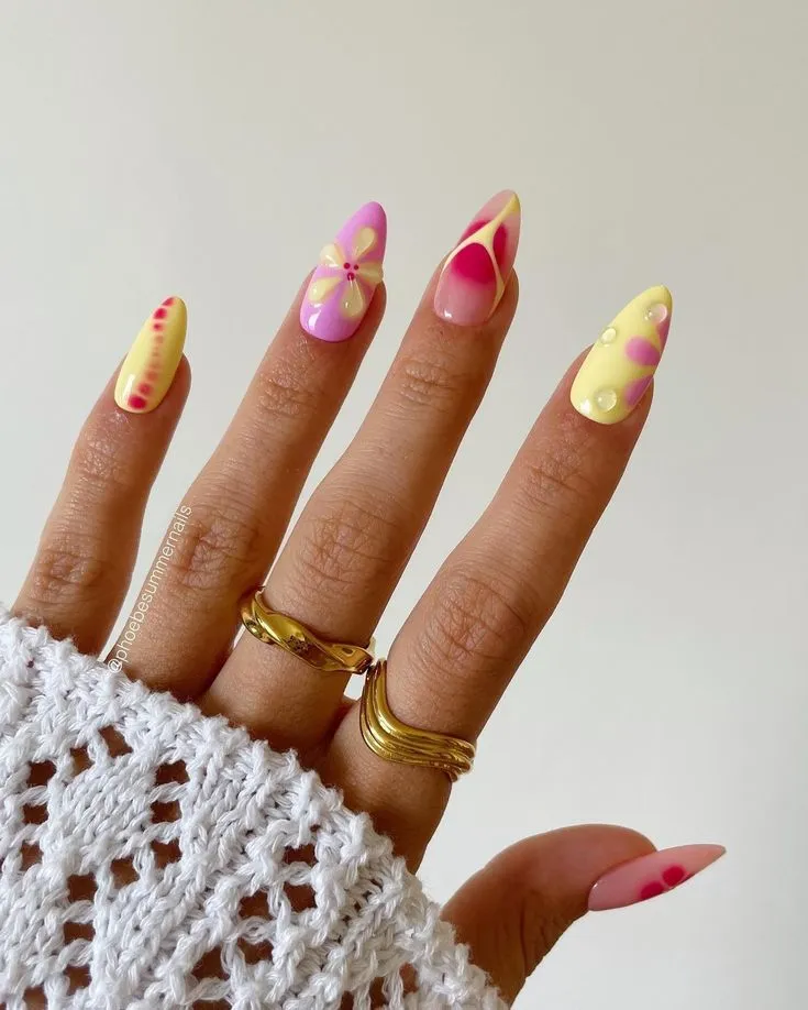 Airbrushed 3d Summer Nails Almond Shape