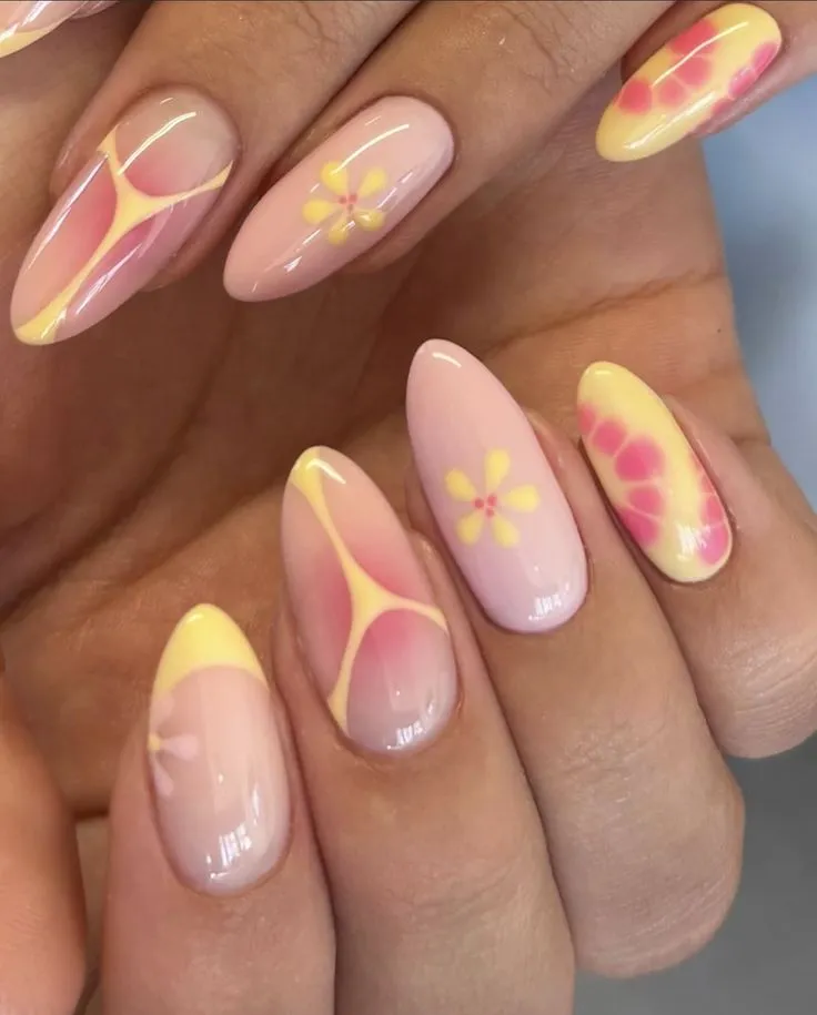 Mismatched Nails Serpent Print Hibiscus Flowers Summer Nail Art