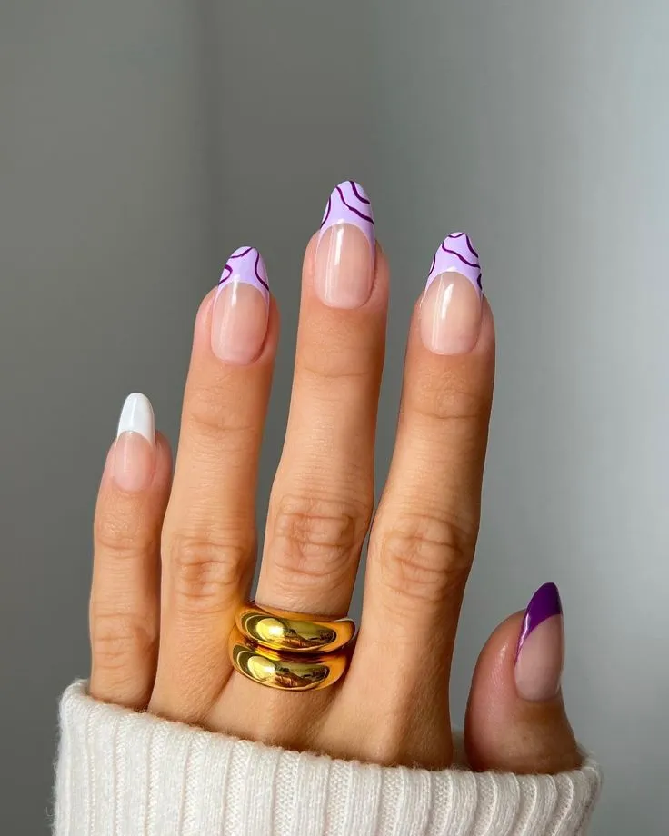 Neon Squiggle French Tip Nails Summer Art