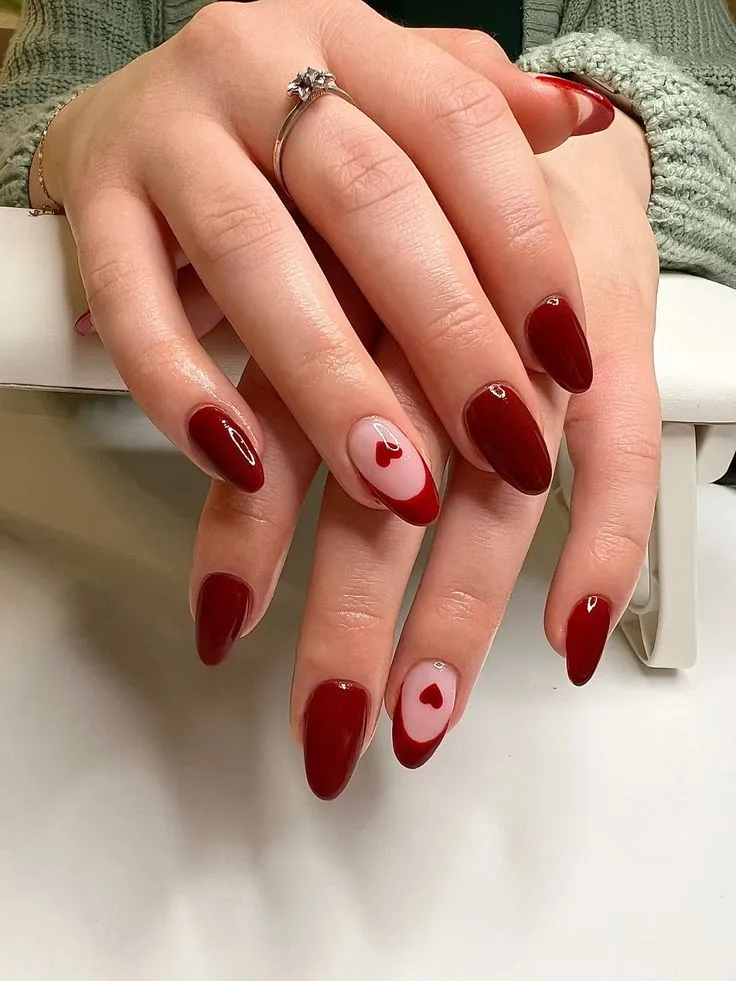 Elegant Almond Nails with Glass Accent