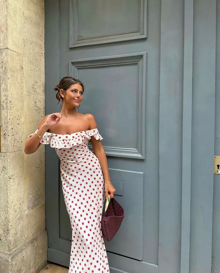 strapless open back dress Polka Dot Dress