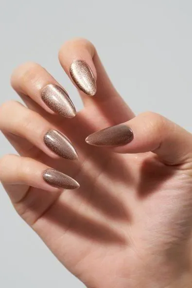 almond cateye neutral beige nail art 0