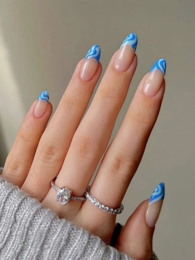 Neon Squiggle French Tip Nails Summer Art