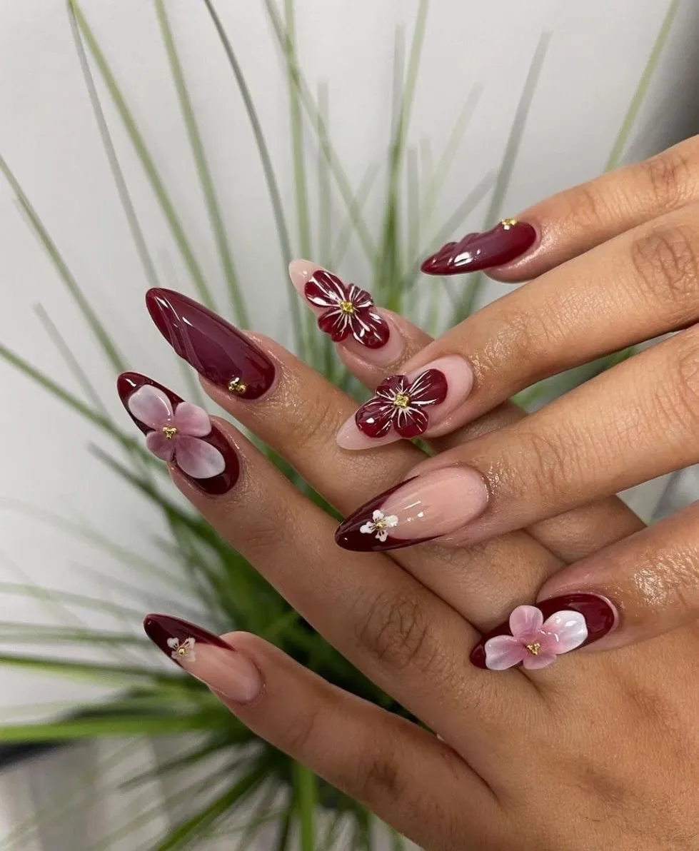 3D falling leaf nail art autumn nails