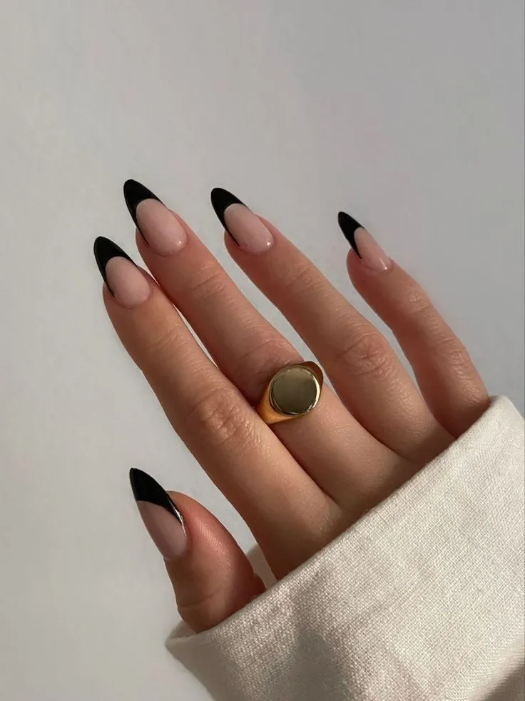 Black french tip nails fall almond ideas