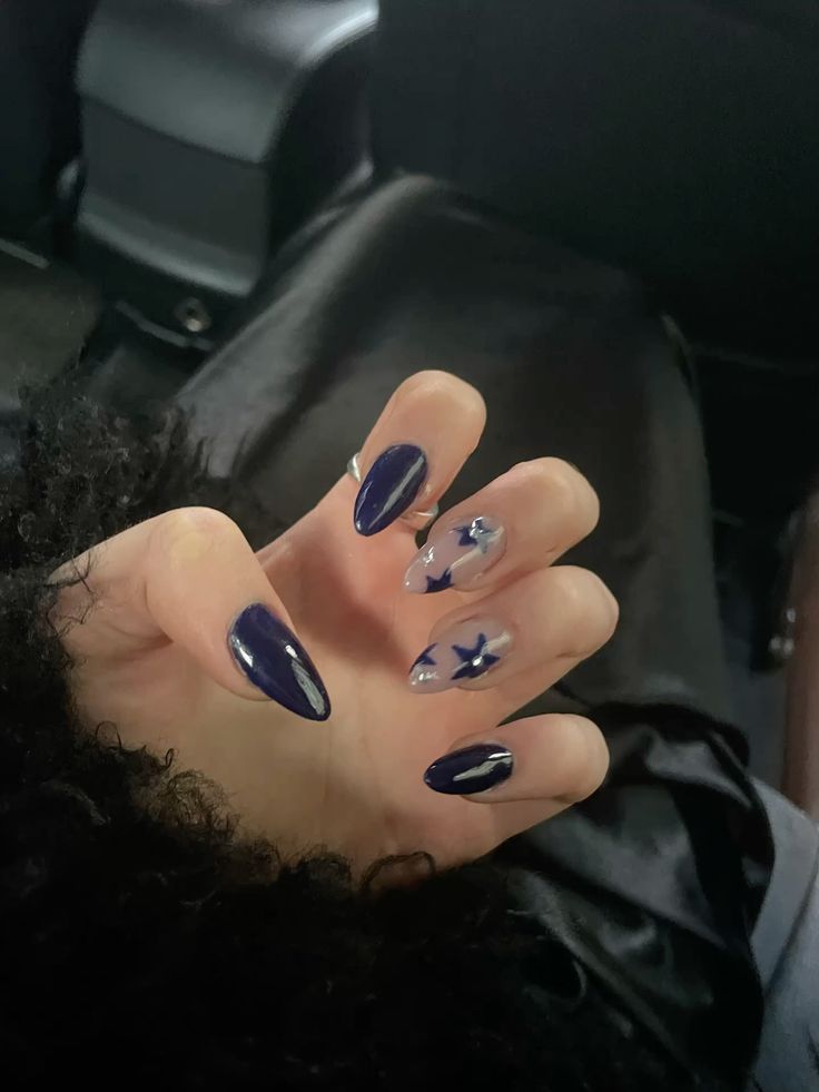 Blue Star Nails Designs with Gems