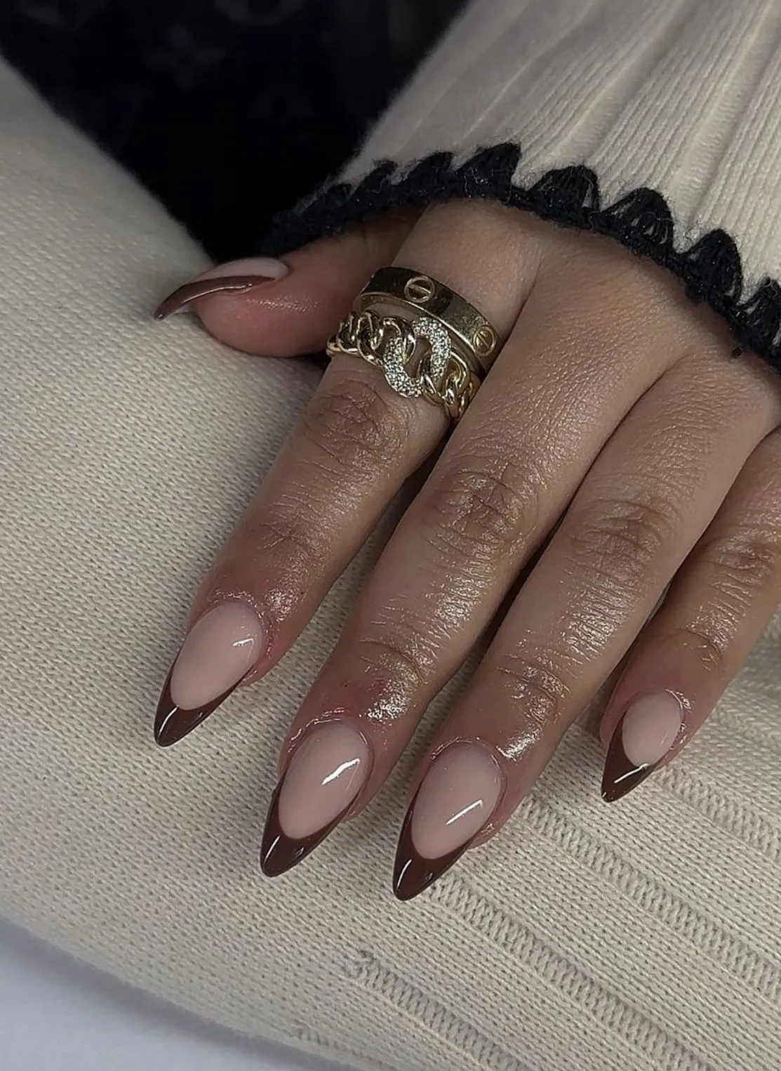 Brown French tip fall nails designs