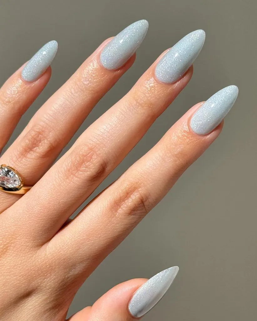 Cool ice blue shimmer nails