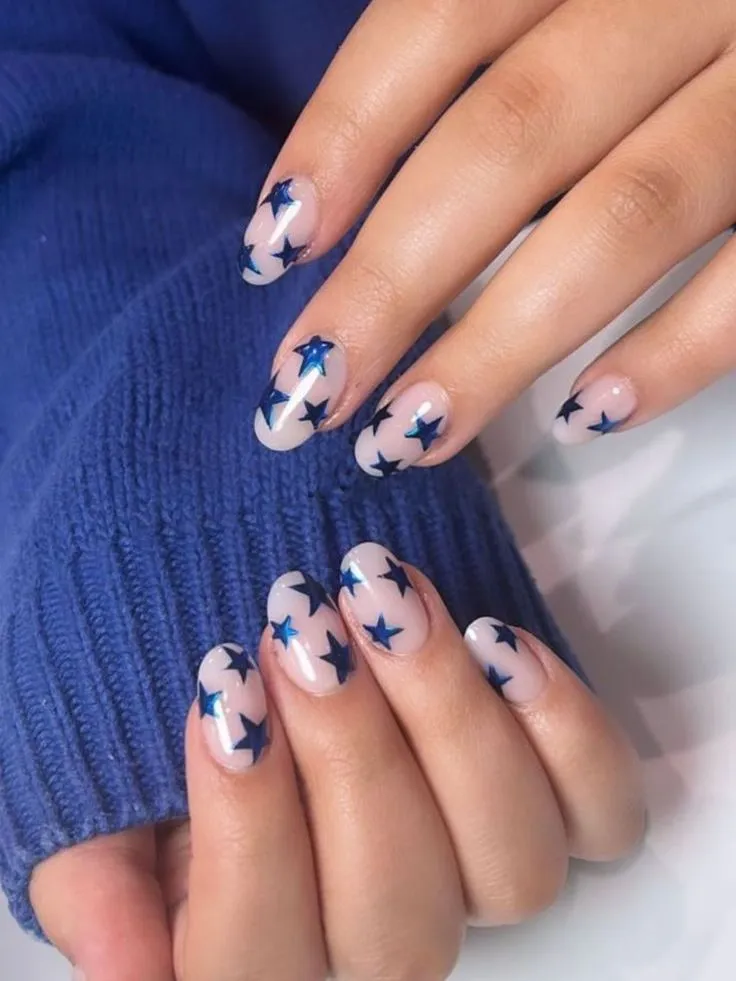 Metallic Midnight Stars American Nails