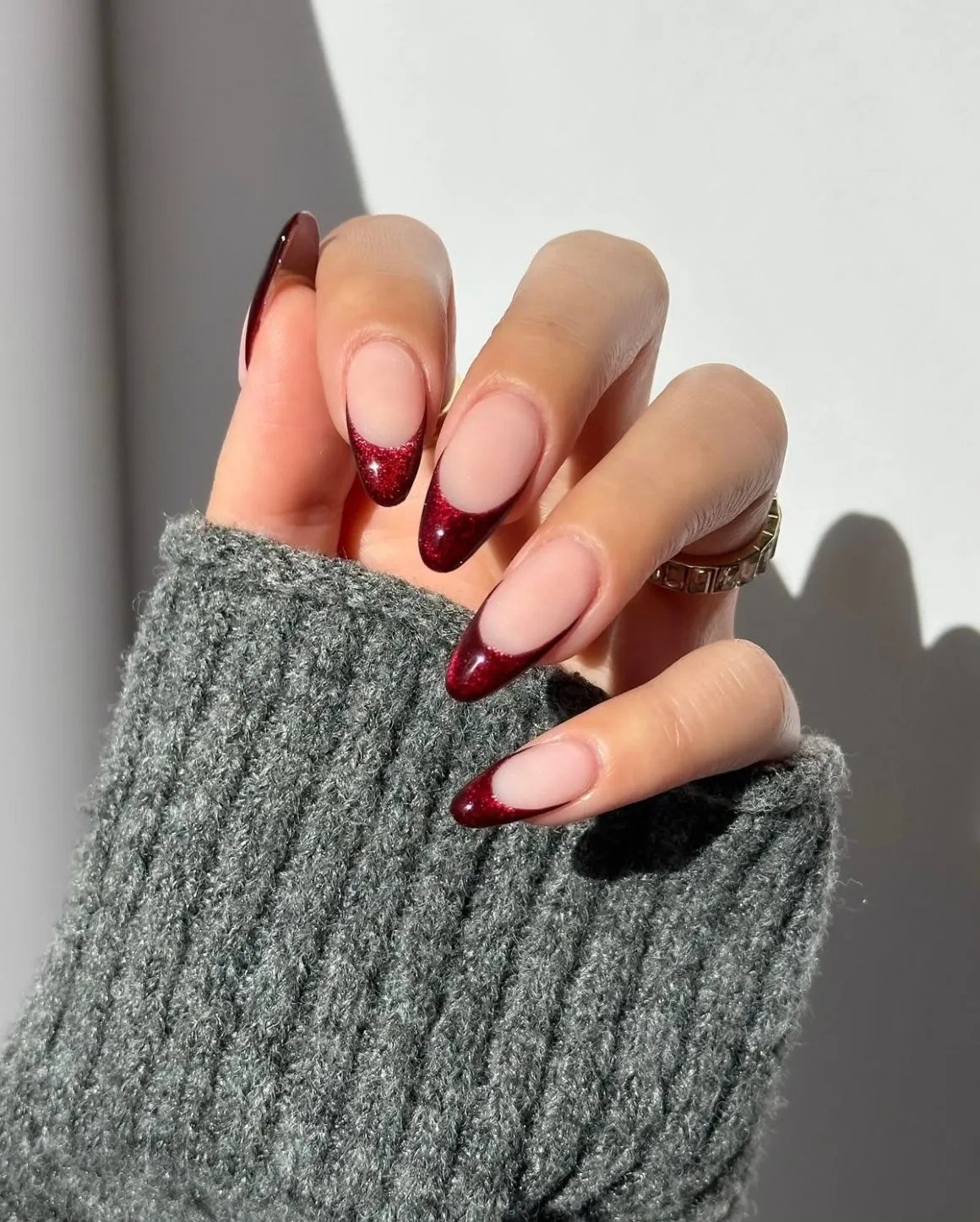 Red velvet french tip nails fall manicure