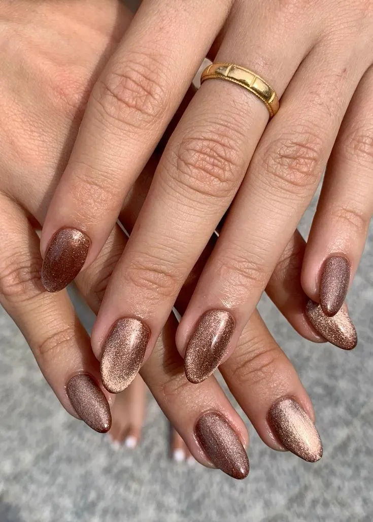 Brown Cat Eye Classy Fall Autumn Nail Designs 2025