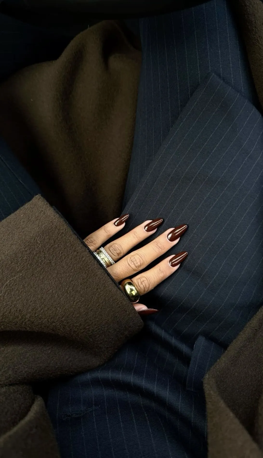 Brown Glossy Fall Nail Design 2025