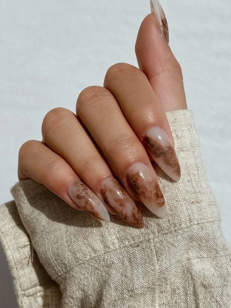 Brown Latte Marble Nail Art Fall Nails September
