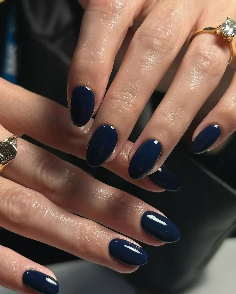 Chic Sapphire Blue Almond Nails September