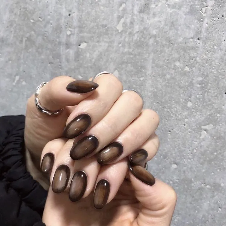 Dark Brown Aura Fall Nails Ideas 2025