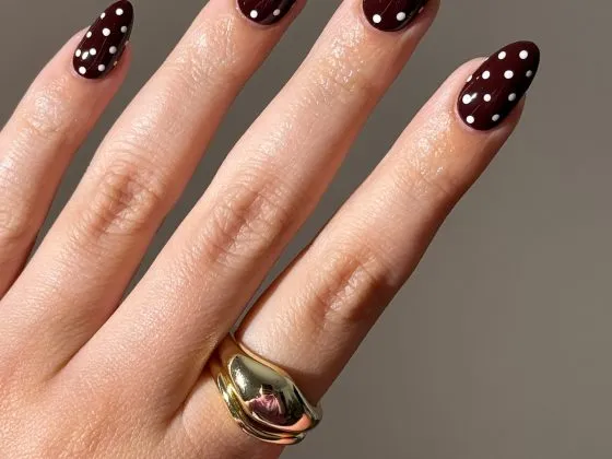 Dark Red Polka Dot Classy Fall Autumn Nails