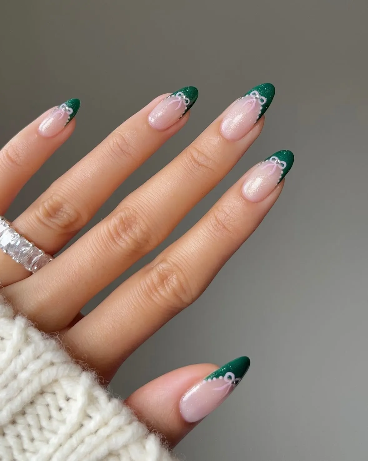 Emerald Green Coquette French Tip Classy Fall Nails 2025