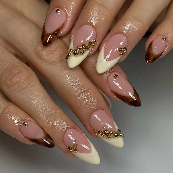 Gold Tortoise Shell French Tip September Nails