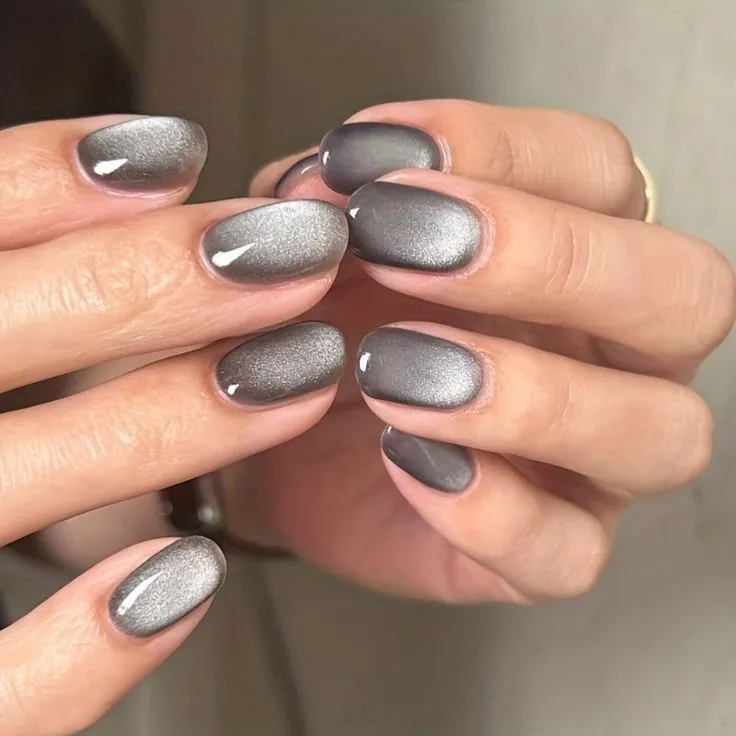 Grey Velvet Cat Eye Fall Nails Ideas 2025