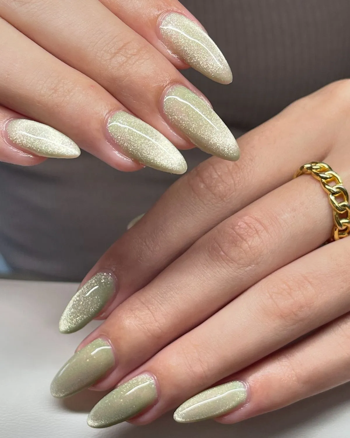 Matcha Green Cat Eye Nails Designs For Fall Manicure