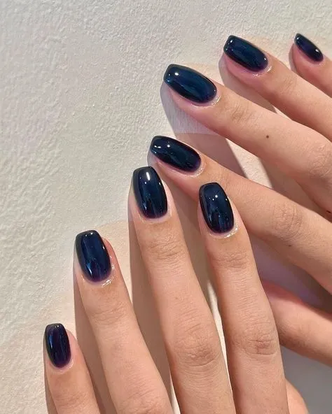 Midnight Blue Glass Nails Classy Fall Autumn Nails