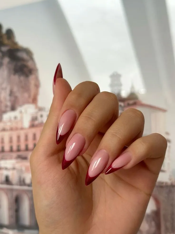 Red Velvet French Tip Pink Base Fall Nails Ideas 2025