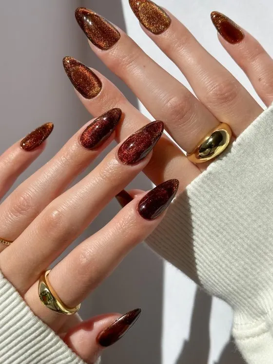 September Nail Designs – Classy Fall Nails with Burgundy, Espresso Brown, Blue Ombre and Seasonal Nail Art