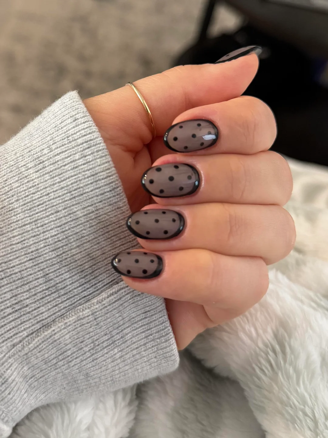 Sheer Black Polka Dot Fall Nails September