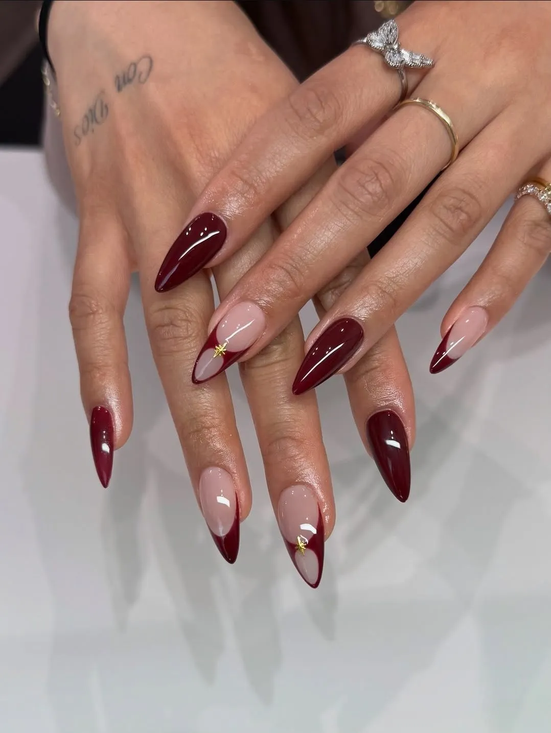 dark red french tip nails Fall Autumn