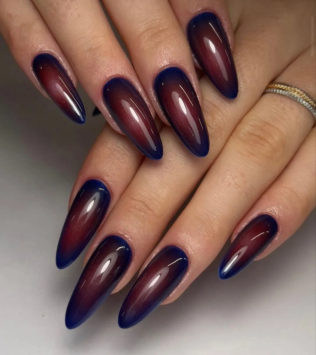 Dark Red Ombre Nails Long Almond