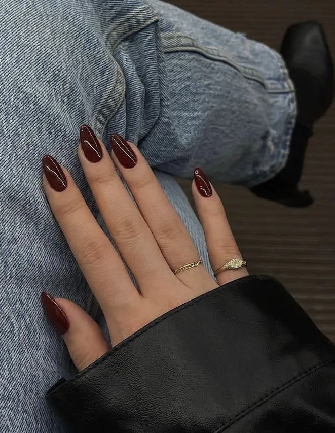 Dark Red Wine Almond Nails Fall Manicure Fall