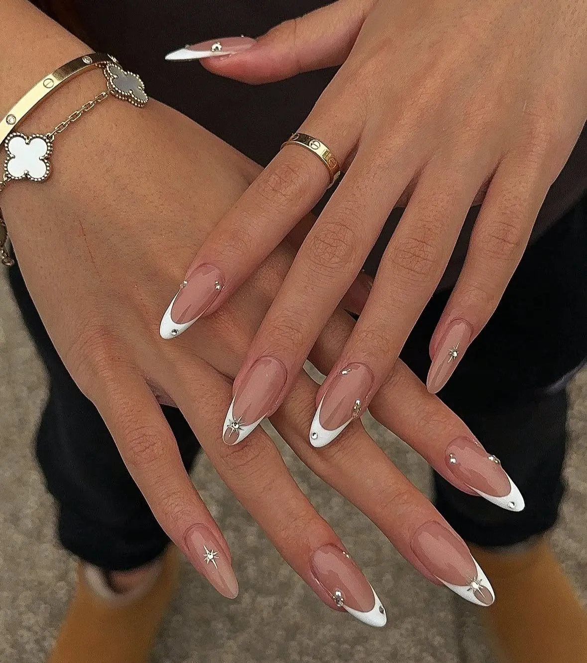 White French Tips With Silver Star Detailing