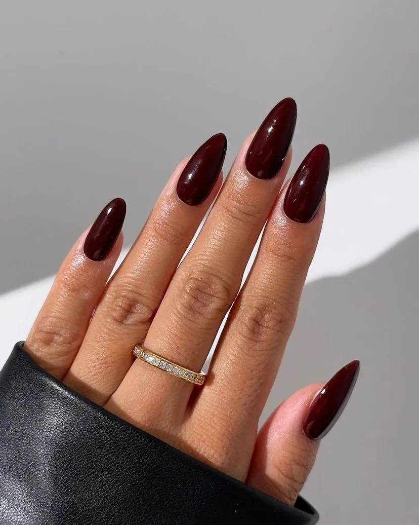 burgundy dark red nails almond Fall Nails Ideas 2025