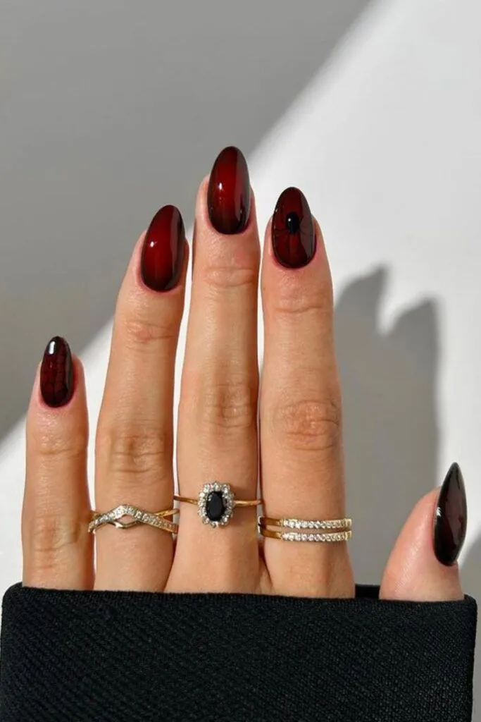 dark red and black nails ombre manicure almond