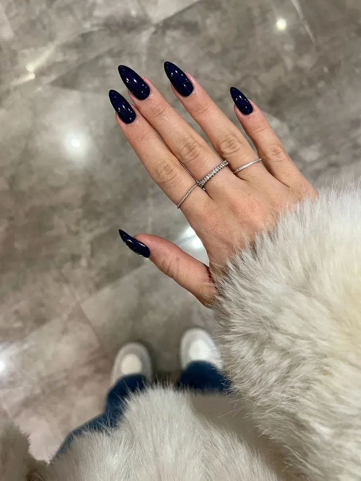 Deep Navy Blue Almond Fall Nail Colors 2025