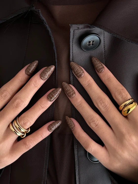 Espresso Crocodile Brown Fall November Nails