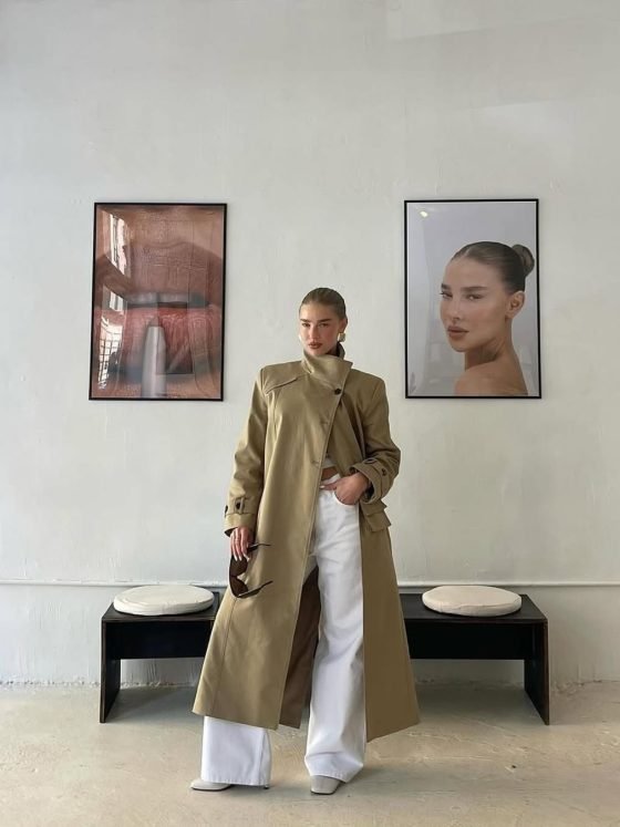 jess hunt beige trench coat outfit for 2026 trend