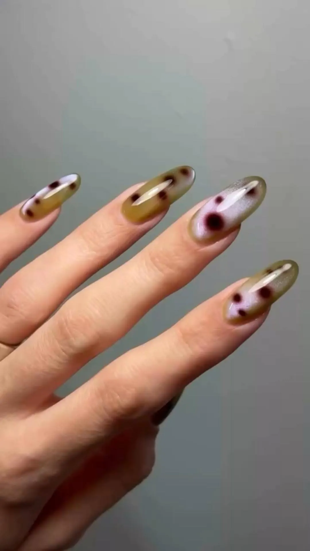 Green and purple tortoise korean jelly nails