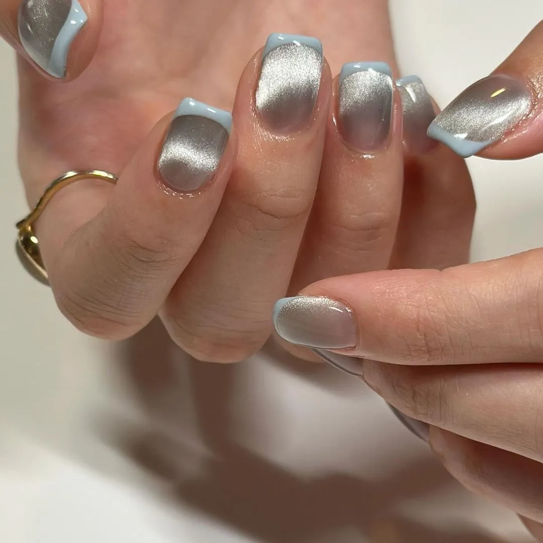 Korean Jelly Nails Blue French Tip with Blue Jelly