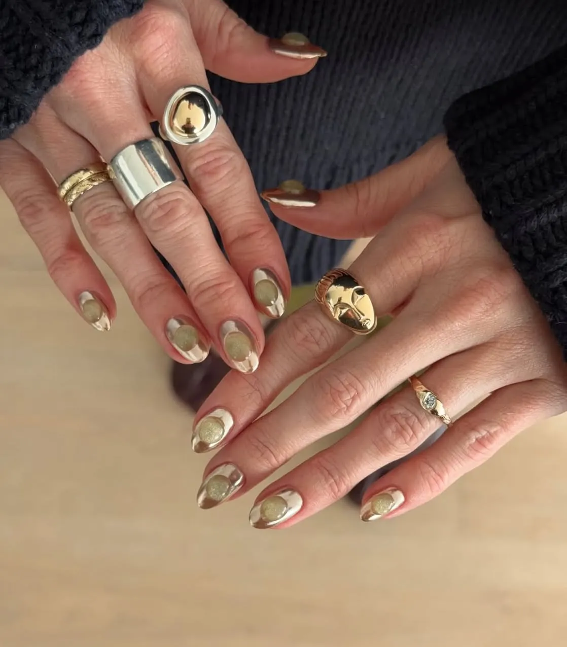 Korean Jelly Nails Trend with Metallic Chrome Detailing